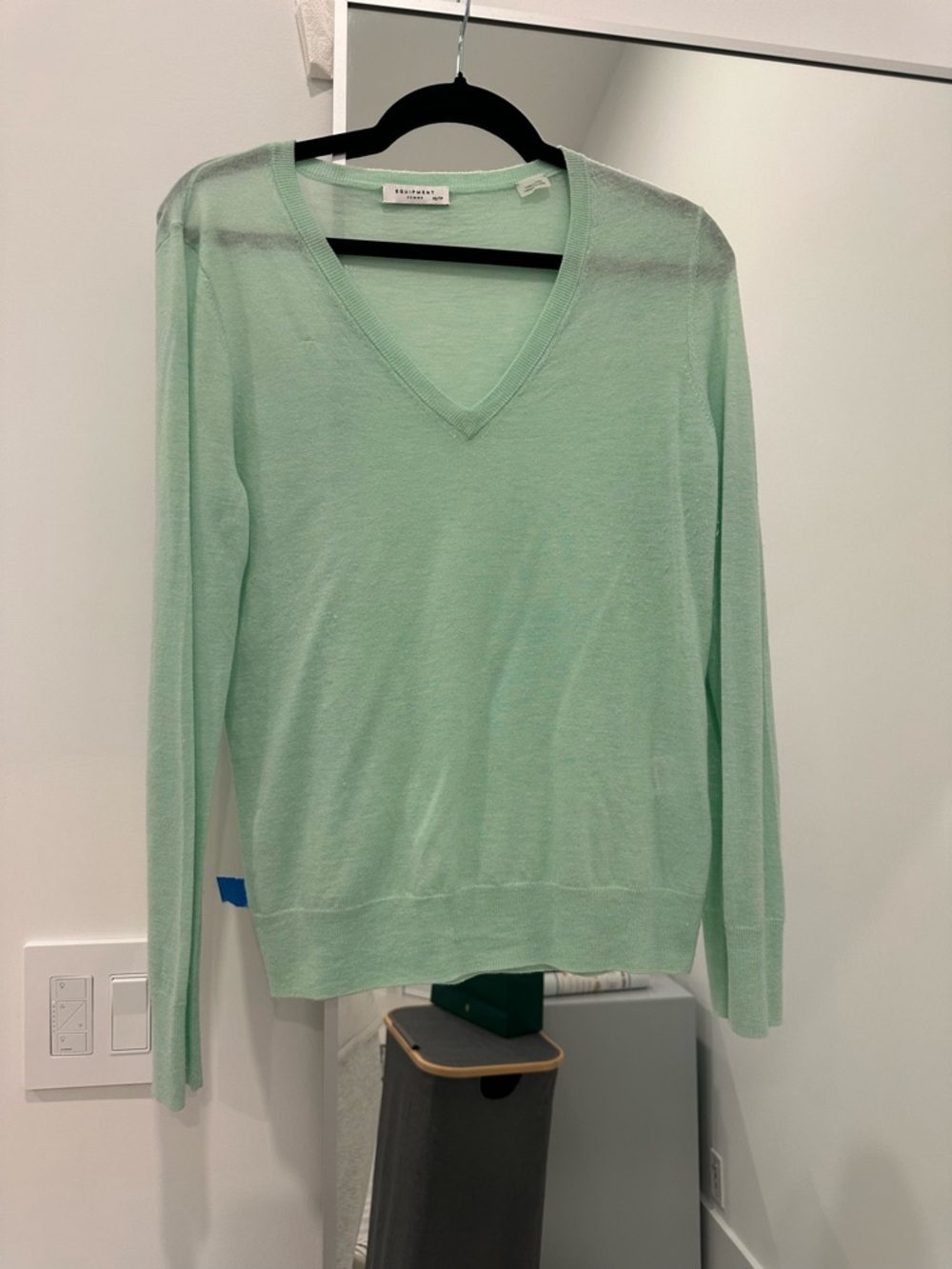 Equipment Mint Green V-Neck Lightweight Sweater